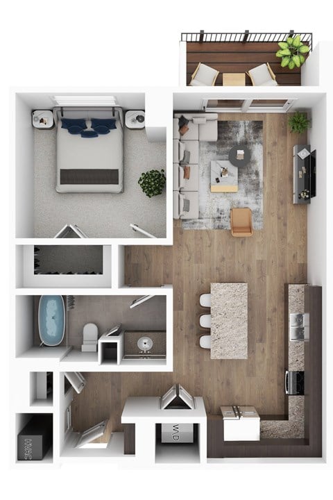 Floor plan for 1 bed, 1 bath, 768 sqft