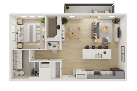Floor plan for 1 bed, 1 bath, 836 sqft