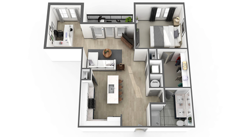 Floor plan for 1 bed, 1 bath, 972 sqft