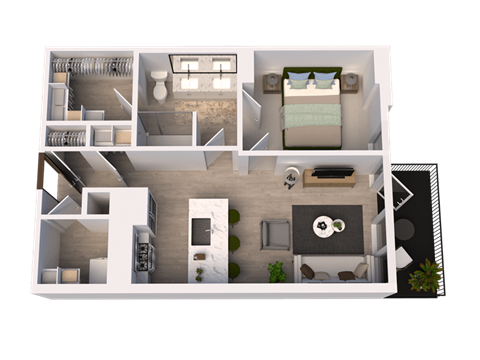 Floor plan for 1 bed, 1 bath, 675 sqft