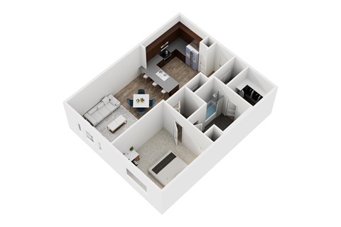 Floor plan for 1 bed, 1 bath, 752 sqft