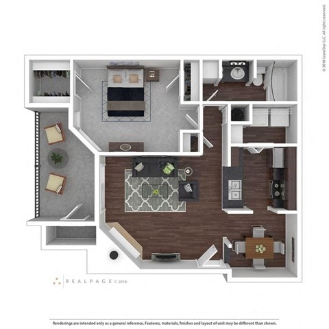 Floor plan for 1 bed, 1 bath, 775 sqft