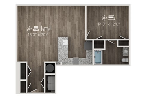 Floor plan for 1 bed, 1 bath