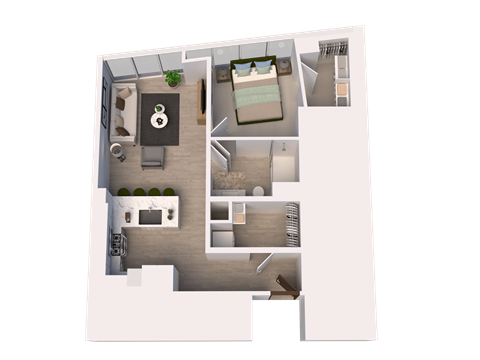Floor plan for 1 bed, 1 bath, 791 sqft