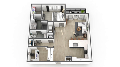 Floor plan for 1 bed, 1 bath, 1024 sqft