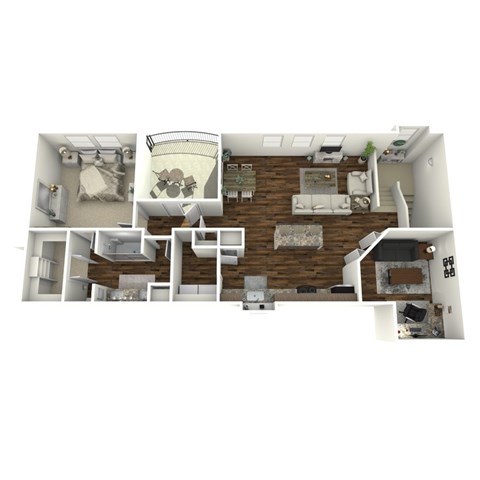 Floor plan for 1 bed, 1 bath, 1076 sqft