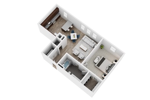 Floor plan for 1 bed, 1 bath, 765 sqft