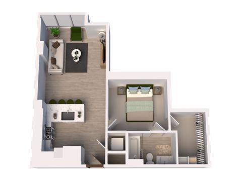 Floor plan for 1 bed, 1 bath, 721 sqft