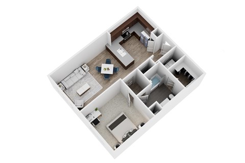 Floor plan for 1 bed, 1 bath, 802 sqft