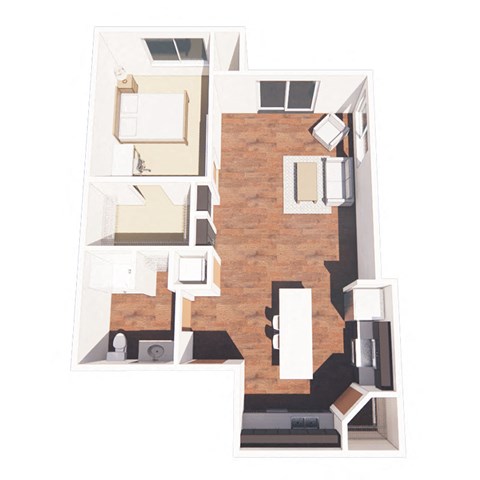 Floor plan for 1 bed, 1 bath, 823 sqft