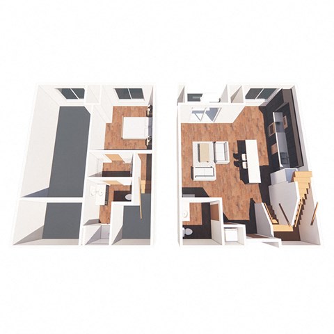 Floor plan for 1 bed, 1.5 baths, 962 sqft