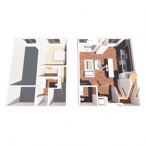 Floor plan for 1 bed, 1.5 baths, 994 sqft