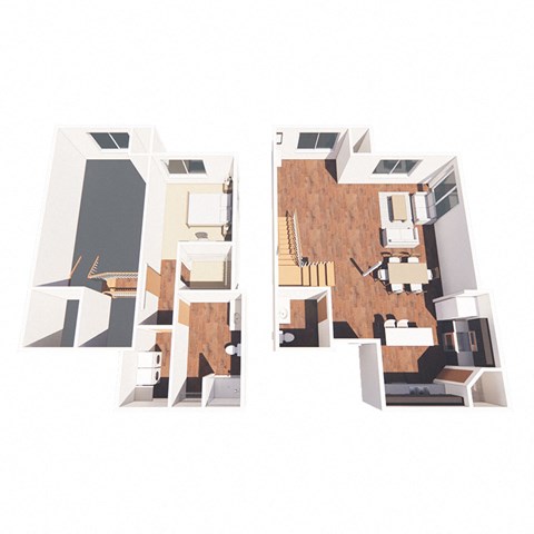 Floor plan for 1 bed, 1.5 baths, 1271 sqft