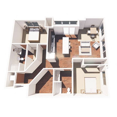 Floor plan for 2 beds, 2 baths, 1264 sqft