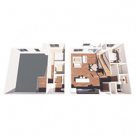 Floor plan for 2 beds, 2.5 baths, 1238 sqft