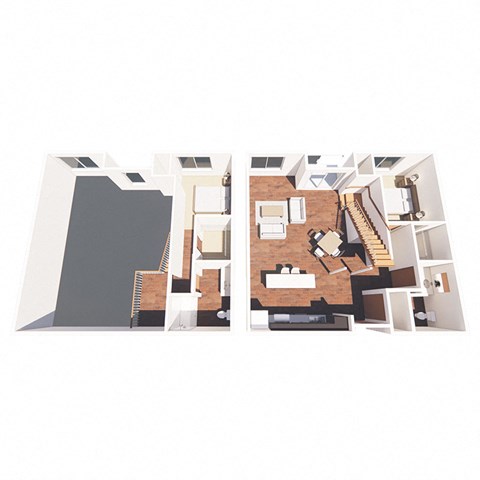 Floor plan for 2 beds, 2.5 baths, 1270 sqft