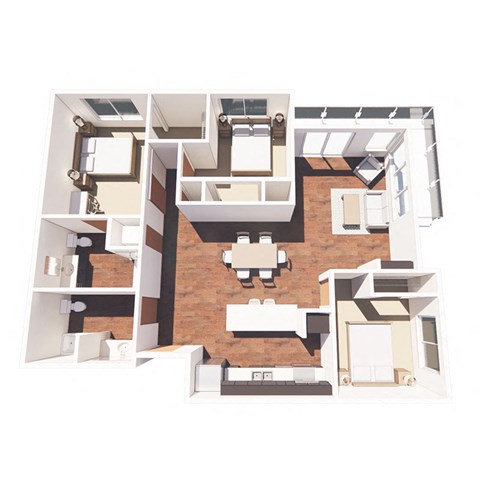 Floor plan for 3 beds, 2 baths, 1340 sqft