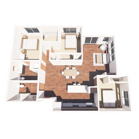 Floor plan for 3 beds, 2 baths, 1115 sqft