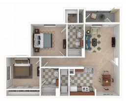 Floor plan for 2 beds, 2 baths, 900 sqft