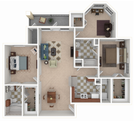 Floor plan for 3 beds, 2 baths, 1220 sqft