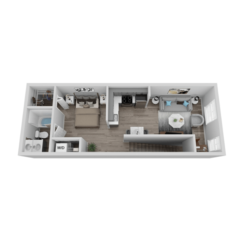Floor plan for studio, 1 bath, 608 sqft