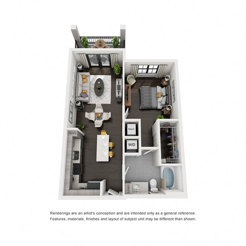 Floor plan for 1 bed, 1 bath, 758 sqft