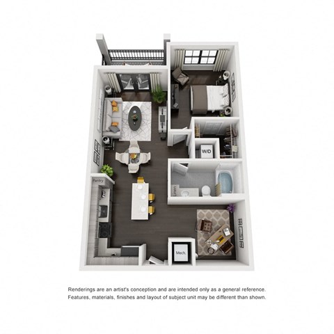 Floor plan for 1 bed, 1 bath, 867 sqft