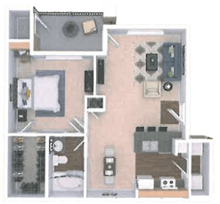 Floor plan for 1 bed, 1 bath, 756 sqft