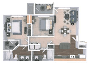 Floor plan for 2 beds, 2 baths, 948 sqft