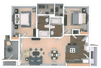 Floor plan for 2 beds, 2 baths, 948 sqft