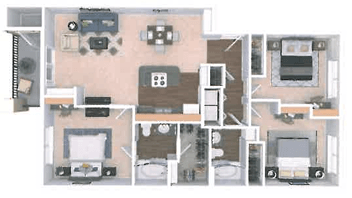 Floor plan for 3 beds, 2 baths, 1185 sqft