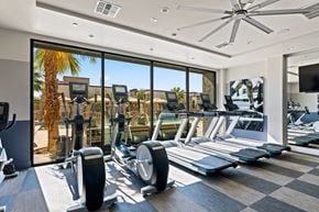 Phoenix apartment for rent - a gym with floor to ceiling windows and cardio equipment