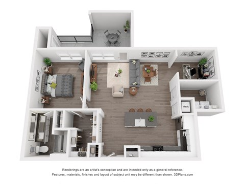 Floor plan for 1 bed, 1 bath, 1217 sqft