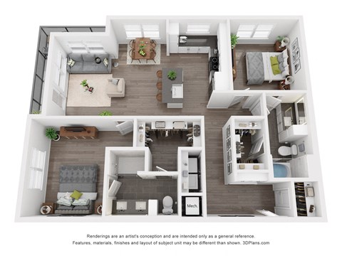 Floor plan for 2 beds, 2 baths, 1185 sqft