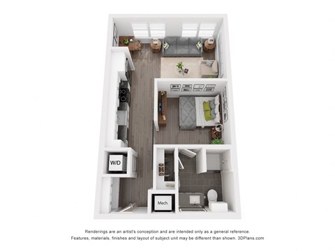 Floor plan for studio, 1 bath, 558 sqft