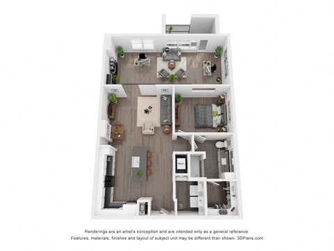 Floor plan for 1 bed, 1 bath, 1260 sqft