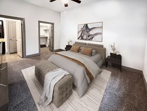 Houston apartment for rent - a bedroom with white walls and gray carpet