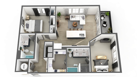 Floor plan for 2 beds, 2 baths, 1082 sqft