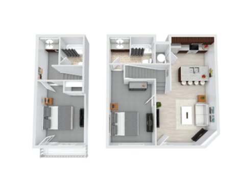 Floor plan for 2 beds, 2 baths, 880 sqft