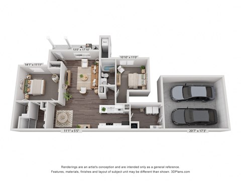 Floor plan for 2 beds, 2 baths, 1242 sqft