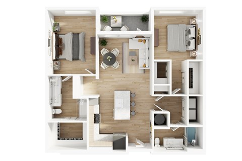 Floor plan for 2 beds, 2 baths, 1119 sqft