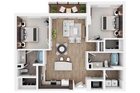 Floor plan for 2 beds, 2 baths, 1123 sqft