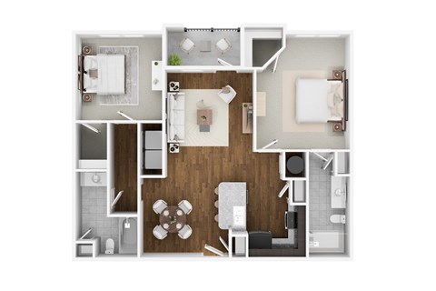 Floor plan for 2 beds, 2 baths, 1103 sqft