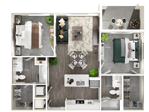 Floor plan for 2 beds, 2 baths, 914 sqft