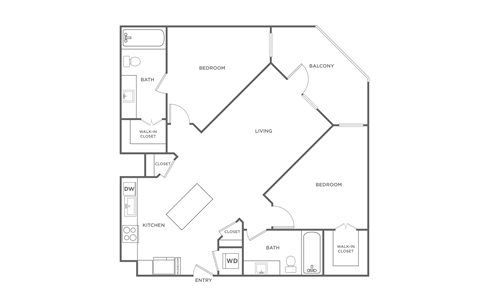 Floor plan for 2 beds, 2 baths, 1135 sqft