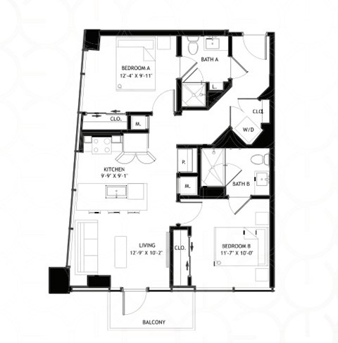 Floor plan for 2 beds, 2 baths, 846 sqft