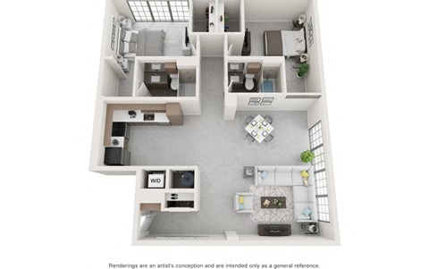 Floor plan for 1 bed, 1 bath, 655 sqft