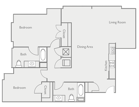 Floor plan for 2 beds, 2 baths, 1338 sqft