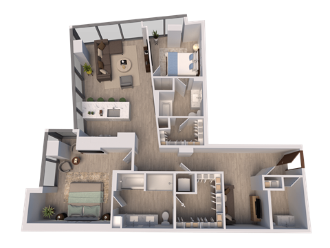Floor plan for 2 beds, 2 baths, 1454 sqft