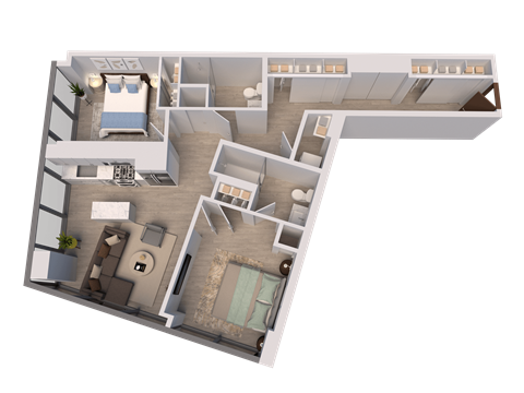 Floor plan for 2 beds, 2 baths, 1024 sqft